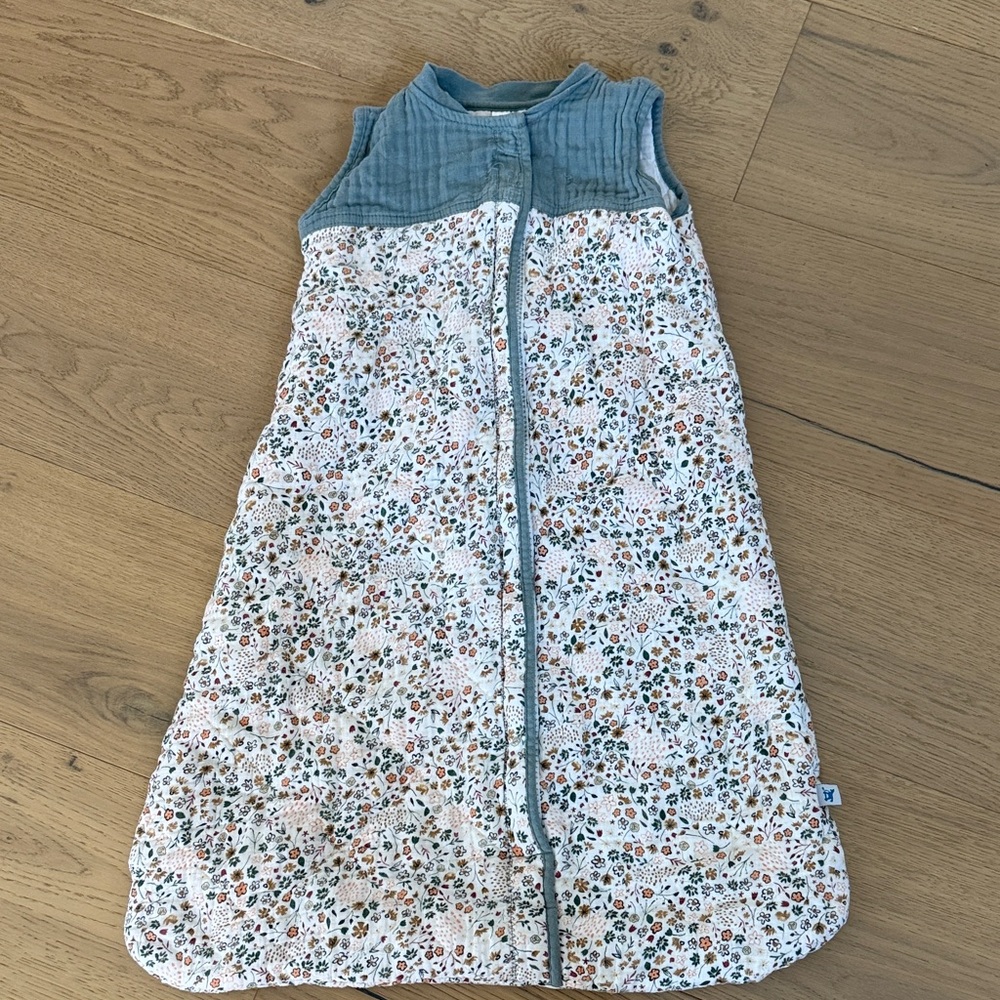 Little Unicorn | Floral Sleep Sack with Blue Trim